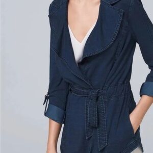 White House Black Market Dark Blue Soft Denim-like Belted Trench Coat